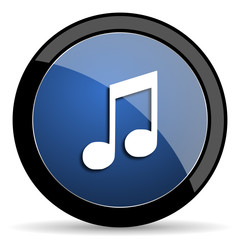 music blue circle glossy web icon on white background, round button for internet and mobile app