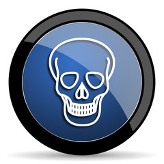 skull blue circle glossy web icon on white background, round button for internet and mobile app