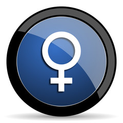 female blue circle glossy web icon on white background, round button for internet and mobile app