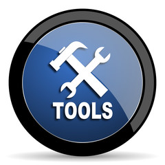 tools blue circle glossy web icon on white background, round button for internet and mobile app