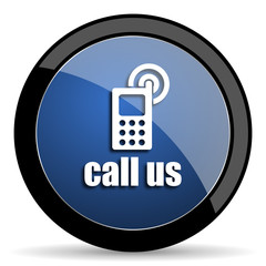 call us blue circle glossy web icon on white background, round button for internet and mobile app