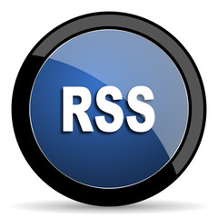 rss blue circle glossy web icon on white background, round button for internet and mobile app