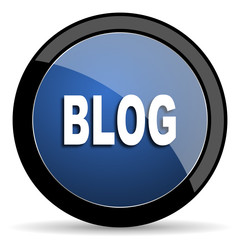 blog blue circle glossy web icon on white background, round button for internet and mobile app