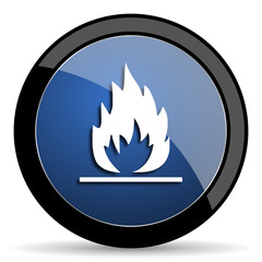 flame blue circle glossy web icon on white background, round button for internet and mobile app