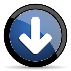 download arrow blue circle glossy web icon on white background, round button for internet and mobile app