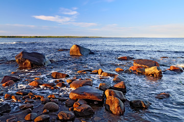 Shore of the White sea on a summer evening. Karelia, Russia