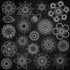 Vector Collection of Chalkboard Style Flowers or Mandalas