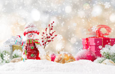 Fototapeta na wymiar Christmas background with snowman