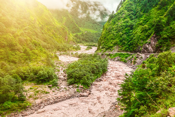 Fototapeta na wymiar river and mountains in Nepal
