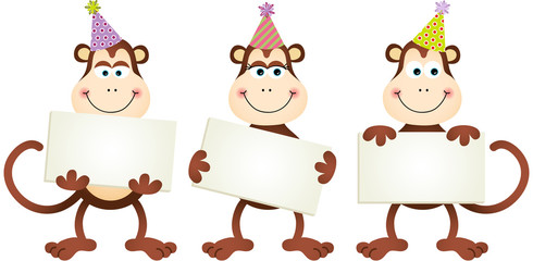 Birthday monkeys with signboards