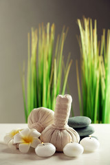 Beautiful spa composition on wooden table