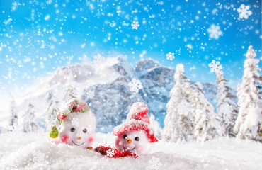 Christmas background with snowman
