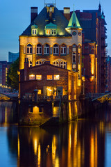 Historic building at the Speicherstadt in Hamburg at night