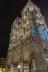 Fototapeta premium The cathedral Notre Dame at night , Paris, France.