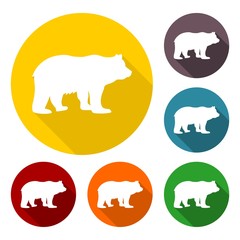 Bear icon with long shadow set