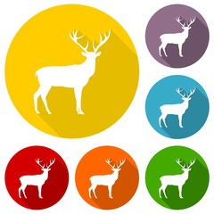 Deer icon with long shadow set