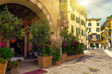 Fototapeta na wymiar Old street in Verona, Italy