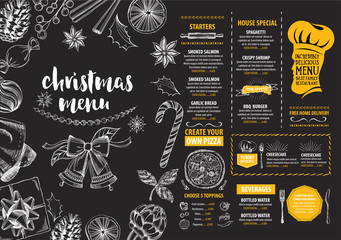Christmas party invitation restaurant. Food flyer.