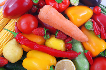 Fresh fruits and vegetables closeup