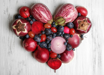 Fruits and vegetables on wooden table