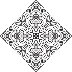 Abstract vector black rhombus lace design in mono line style - m