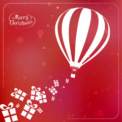 Christmas background with present boxes, ribbons and hot air