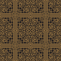 Rich decorated calligraphic outlined stroke seamless pattern in