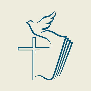 Dove, cross, open Bible, icon