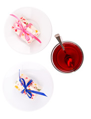 Fototapeta na wymiar Tea and fruit candy on a white background