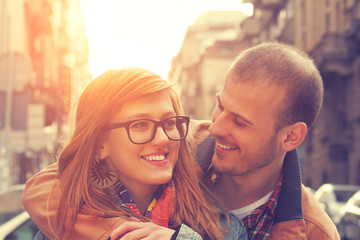 Couple enjoying outdoors in a urban surroundings.