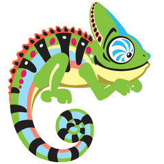 Obraz premium cartoon chameleon lizard . Side view image isolated on white