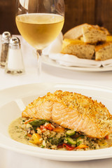 horseradish-dill crusted Scottish salmon with whole-grain mustard