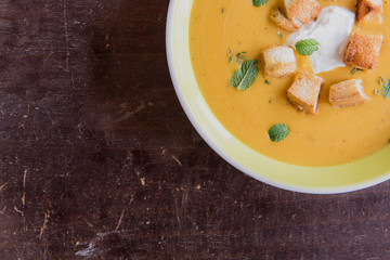 Pumpkin soup in the plate