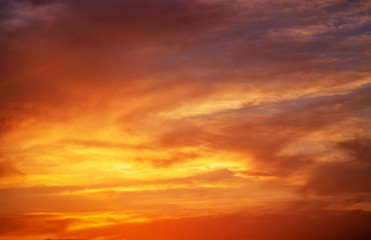 Naklejka na ściany i meble Fiery orange sunset sky. Beautiful sky.
