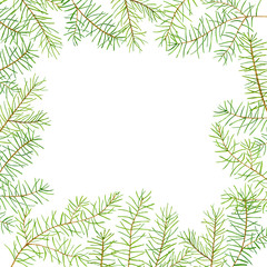 Fototapeta na wymiar Green watercolor frame pine branches