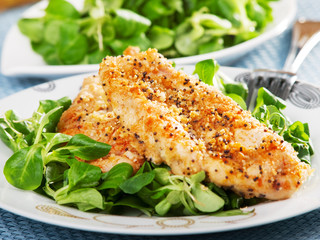 Fried chicken with salad