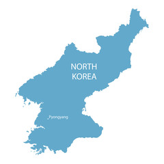 blue map of North Korea with indication of Pyongyang