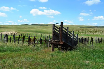 Livestock loading ramp on a rural ranch In the grasslands of Nebraska, USA