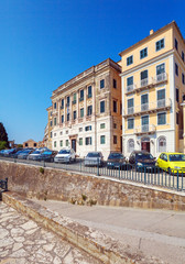 Naklejka premium Typical buildings in old city, Kerkyra, Corfu island, Greece