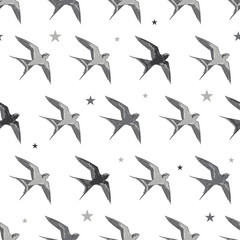Vector Flying Martins and Swallows Birds Diagonal Seamless