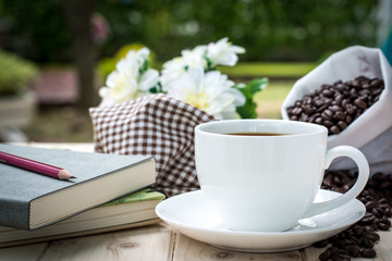 Coffee cup on wooden table