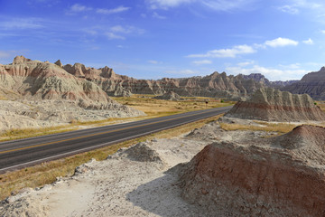 Fototapeta premium Badlands landscape, formed by deposition and erosion by wind and water, contains some of the richest fossil beds in the world, Badlands National Park, South Dakota, USA