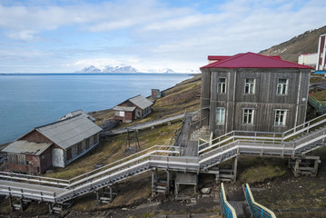 Stairway from the port in Barentsburg, Svalbard © dinozzaver