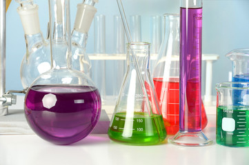 Laboratory Glassware with Liquids