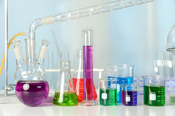 Laboratory Equipment with Colored Liquids