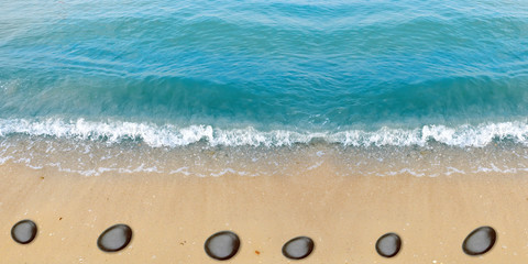 Beautiful white sand beach and tropical turquoise blue sea. View