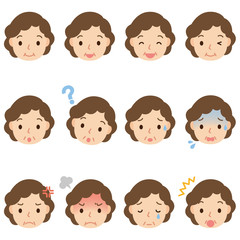中年女性の表情　顔アイコン