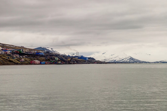 Skyline of Barentsburg, Russian settlement in Svalbard, Norway