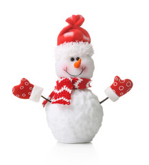 Snowman in xmas red hat isolated