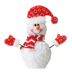 Snowman in xmas red hat isolated